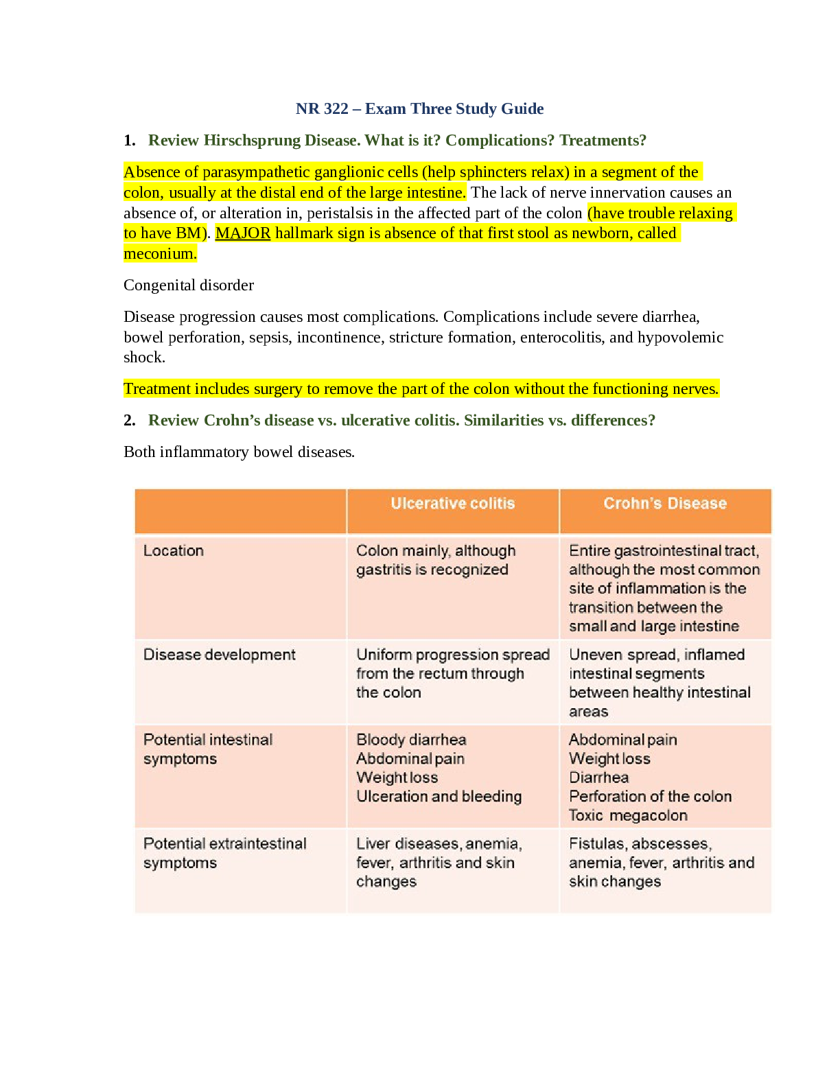 Preview of NR 322 Nursing Of Children Exam Three Study Guide containung QUESTIONS and ANSWERS | 100%